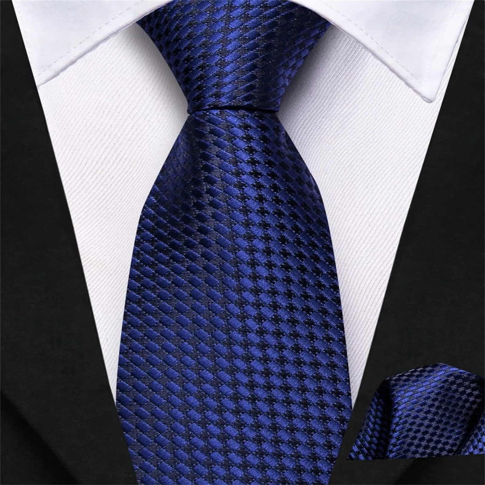 Ties2you Boys Tie Navy Blue Plaid Silk Children's Necktie Pocket Square Set