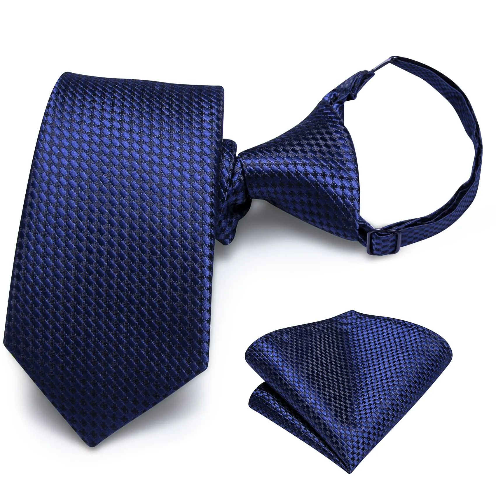 Ties2you Boys Tie Navy Blue Plaid Silk Children's Necktie Pocket Square Set