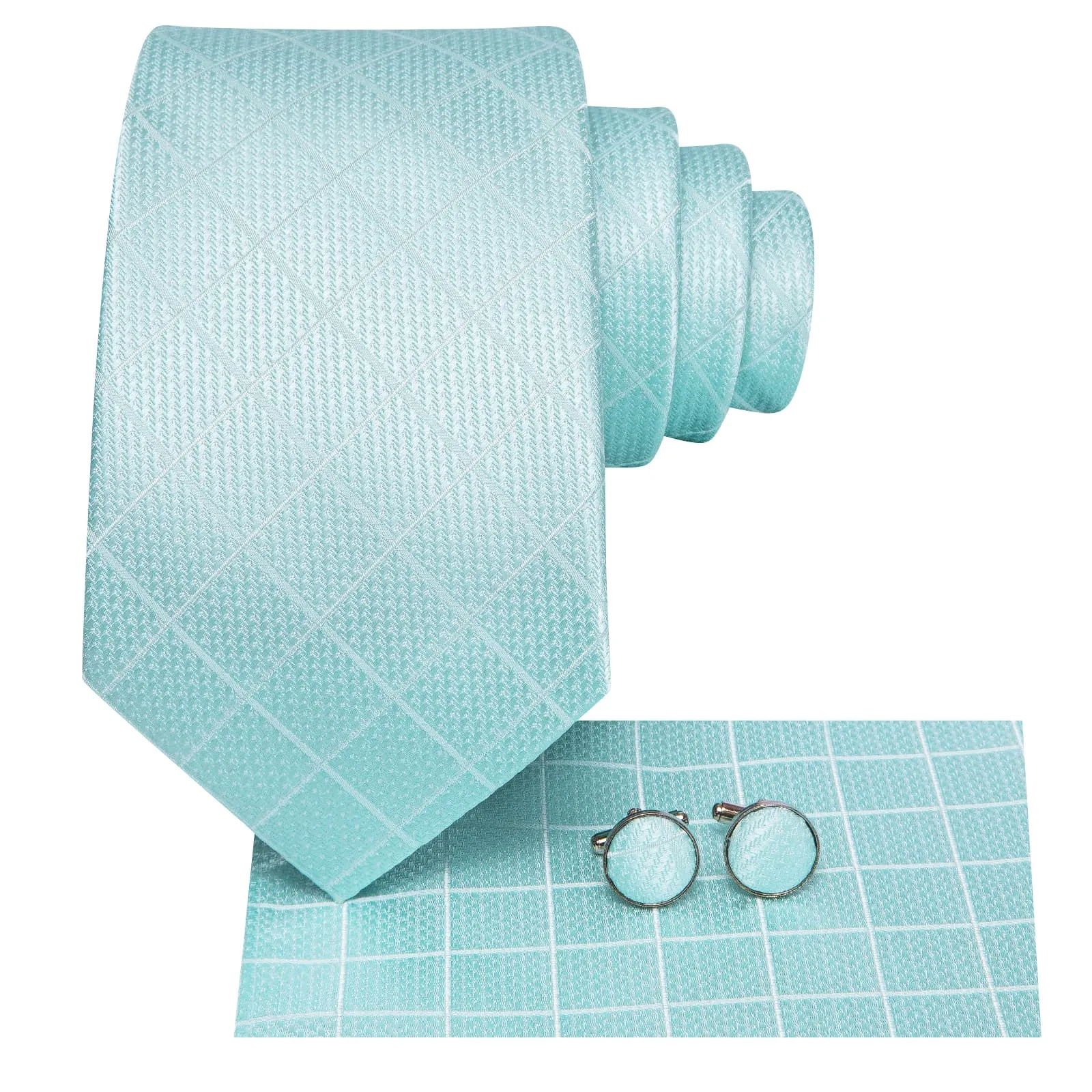 Ties2you Business Tie Mint Blue Plaid Silk Mens Dress Suit Tie Pocket Square Cufflinks Set
