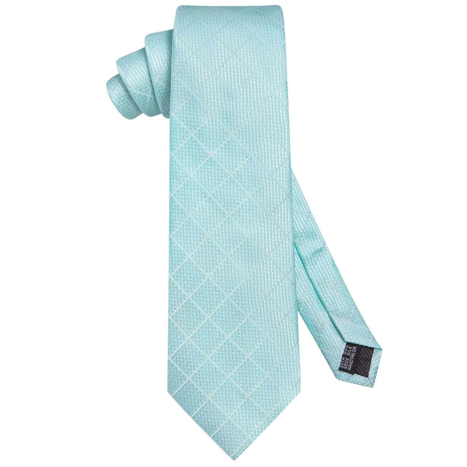 Ties2you Business Tie Mint Blue Plaid Silk Mens Dress Suit Tie Pocket Square Cufflinks Set