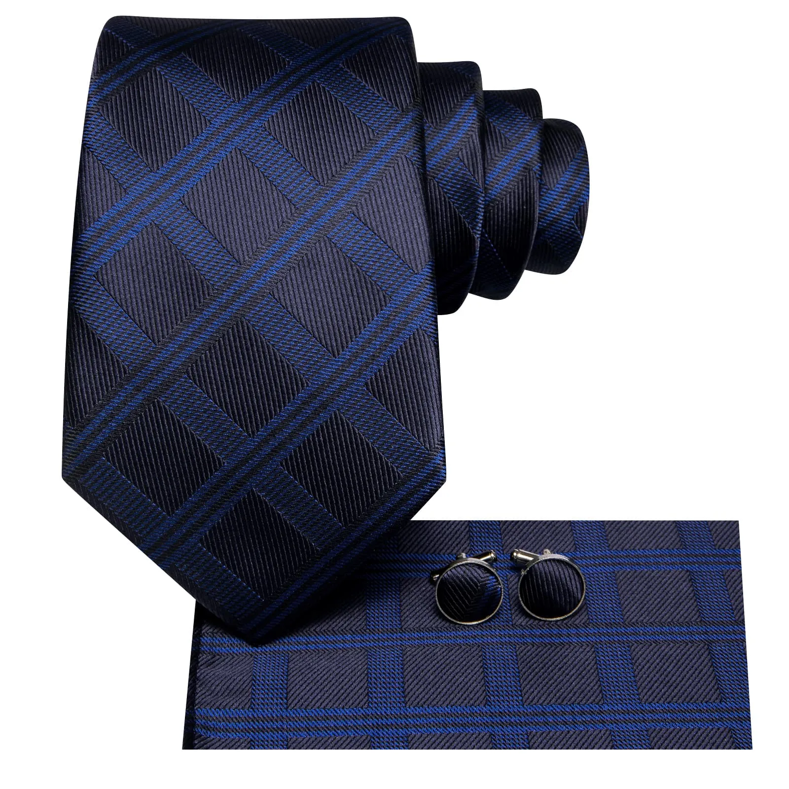 Ties2you Business Tie Navy Blue Plaid Silk Mens Dress Suit Tie Pocket Square Cufflinks Set