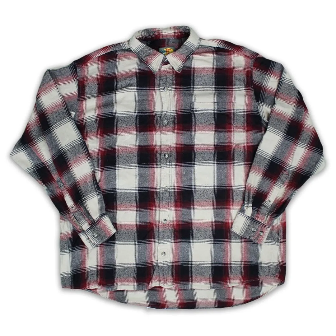 Vintage Beige, Red   Black Bass Pro Plaid Button Up