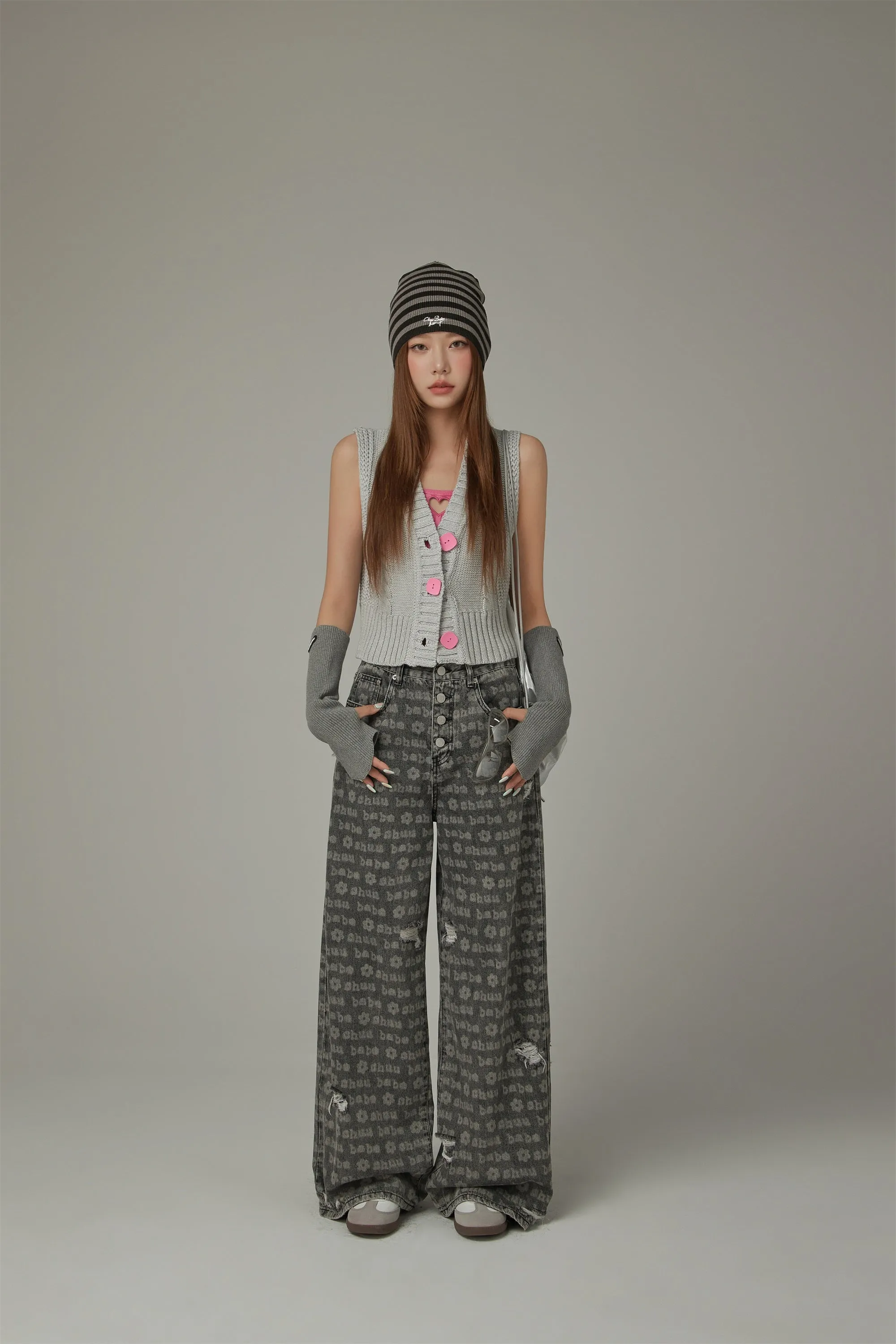 Waffle Knit Striped Beanie