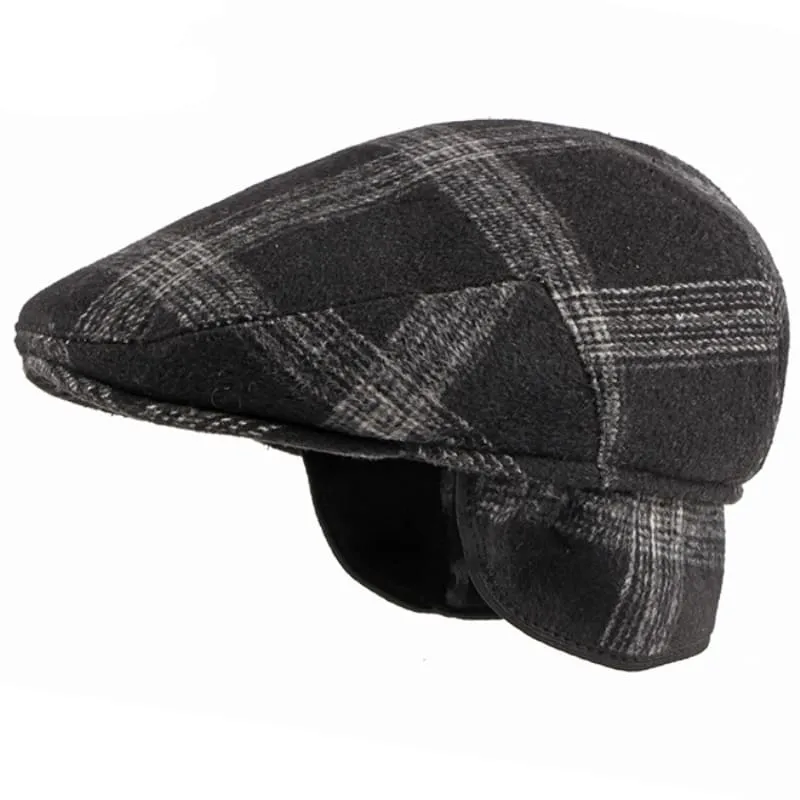 Winter Plaid Earflaps Flat Cap
