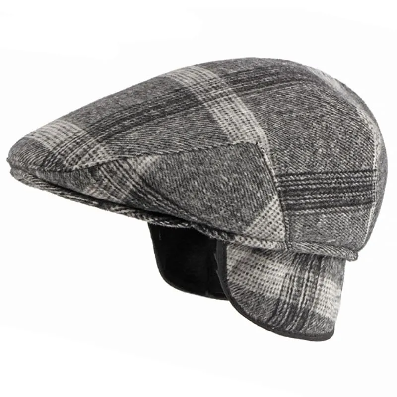 Winter Plaid Earflaps Flat Cap