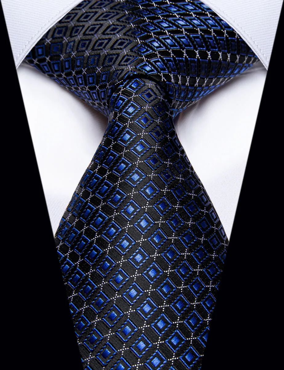 YourTies Black Tie Blue Polka Dots White Stripes Silk Necktie Business
