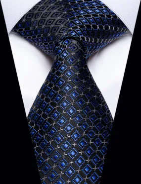 YourTies Black Tie Blue Polka Dots White Stripes Silk Necktie Business