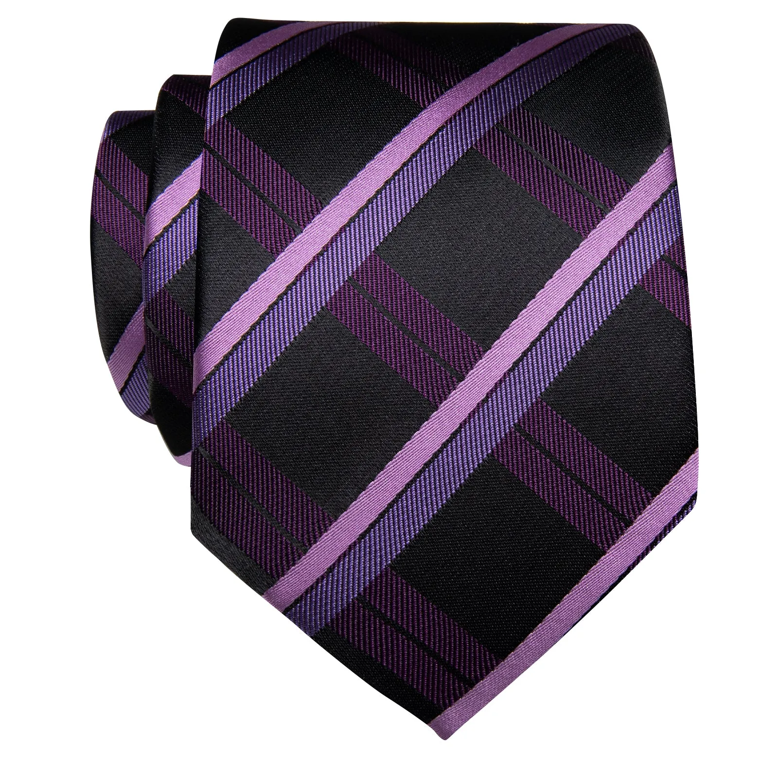 YourTies Checkered Tie Men's Black Purple Pink Plaid Silk Necktie