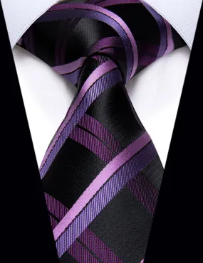 YourTies Checkered Tie Men's Black Purple Pink Plaid Silk Necktie