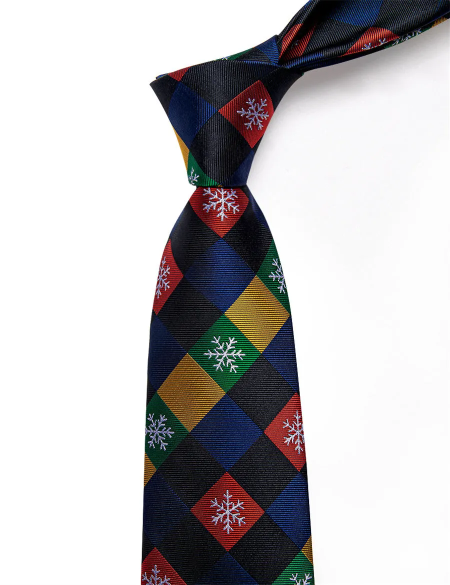 YourTies Dark Blue Red Christmas Plaid Silk Necktie for Men