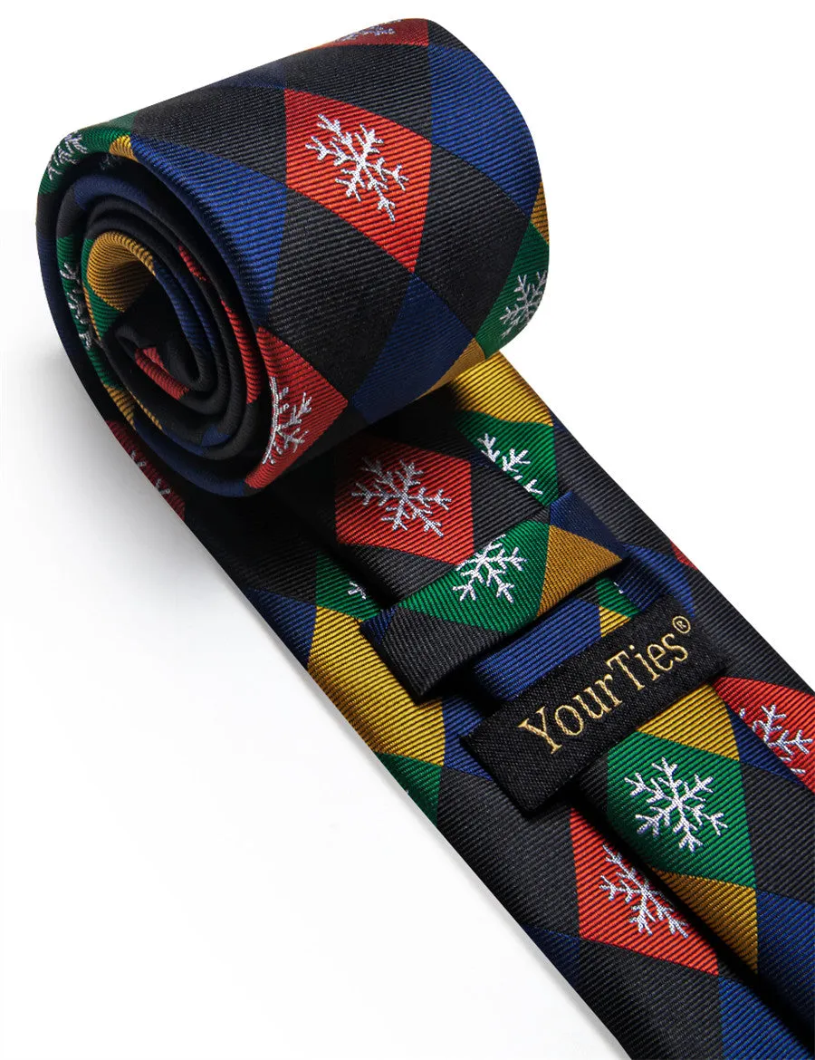 YourTies Dark Blue Red Christmas Plaid Silk Necktie for Men
