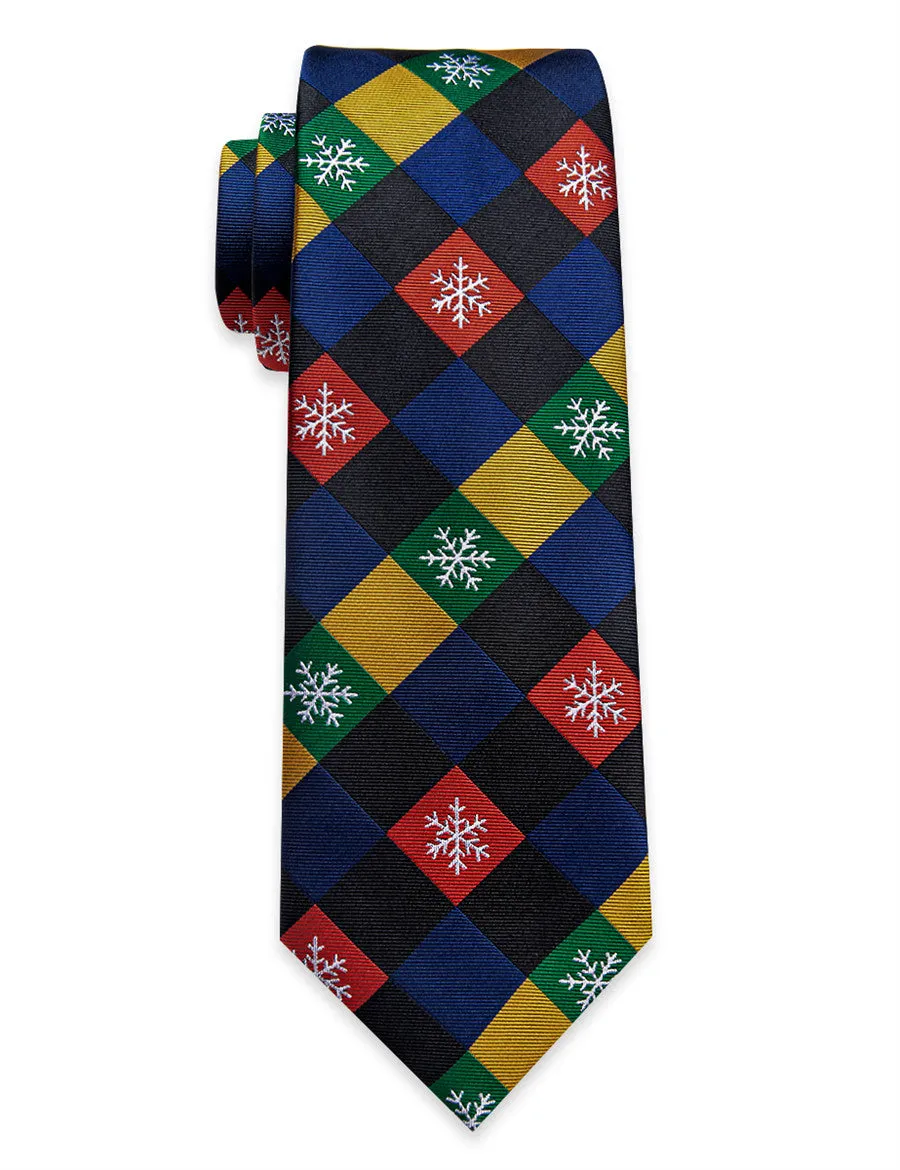 YourTies Dark Blue Red Christmas Plaid Silk Necktie for Men