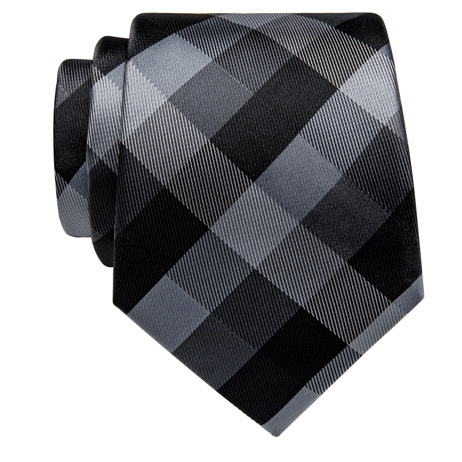 YourTies Mens Black Tie Black Dark Grey Checkered Plaid Silk Necktie